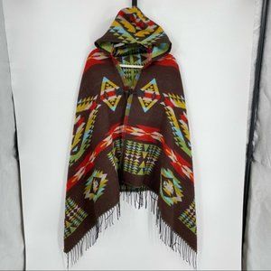 Aztec Print Cape Style Jacket toggle with hood O/S
